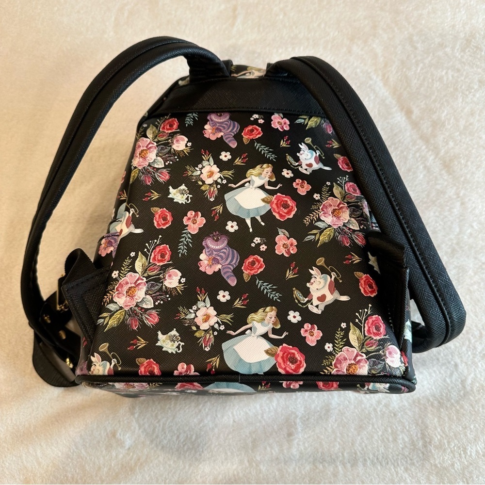 Loungefly Disney Alice in Wonderland Black Floral Backpack RARE - Picture 2 of 9